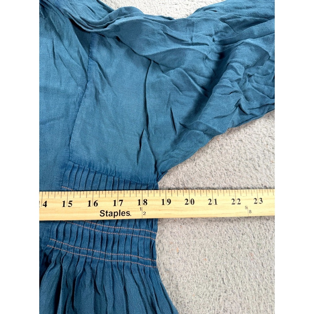 Free People Blouse Top Women's Small Blue Rayon Peasant Gypsy Bohemian Romantics - Picture 6 of 7